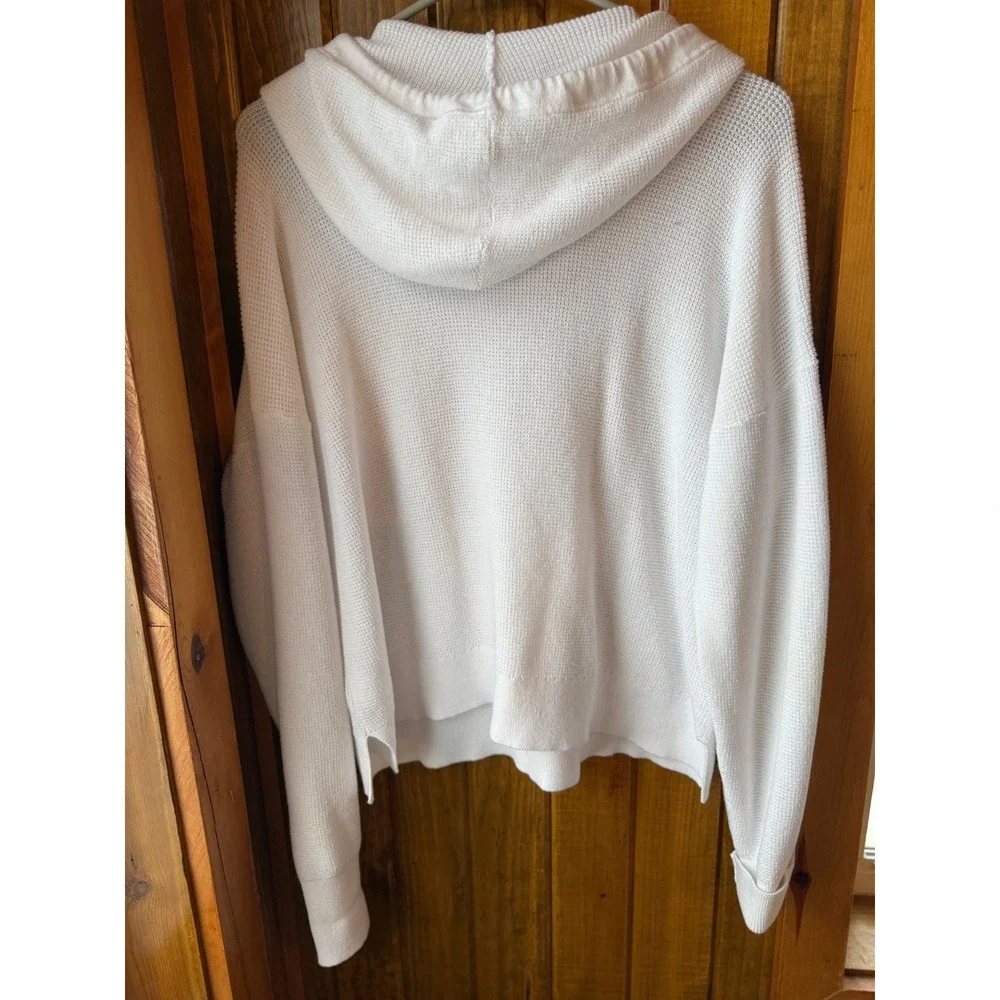 MICHAEL KORS White Waffle Knit Hoodie Pocket Drawstring Casual Womens Size M‎